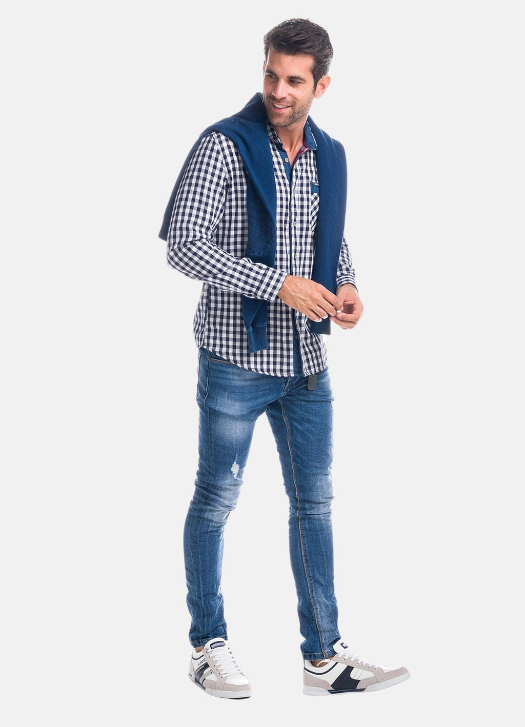 Pantalón Vaquero Slim Hombre Efecto Desgastado – Koroshi Azul Claro