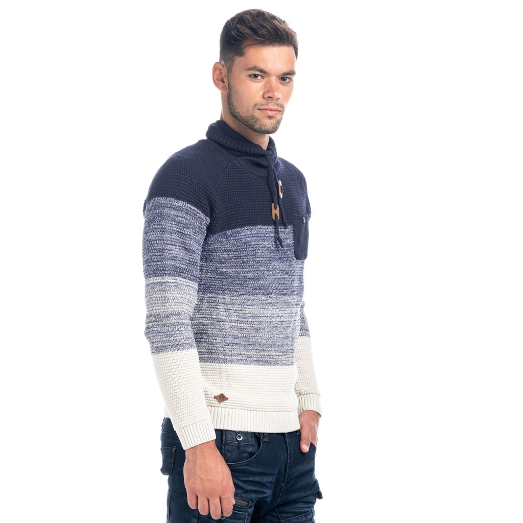 Jersey de Punto Hombre Rayas con Bolsillo y Cuello Chimenea – Koroshi 1821TR02