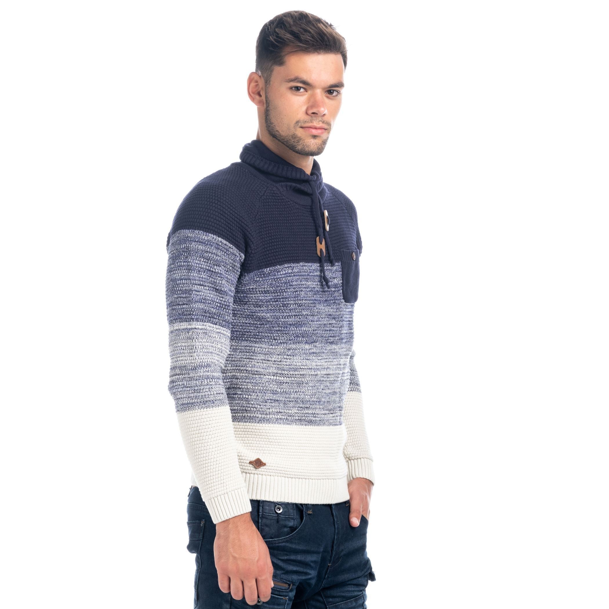 Jersey de Punto Hombre Rayas con Bolsillo y Cuello Chimenea – Koroshi 1821TR02