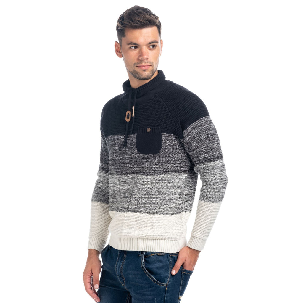 Jersey de Punto Hombre Rayas con Bolsillo y Cuello Chimenea – Koroshi 1821TR02