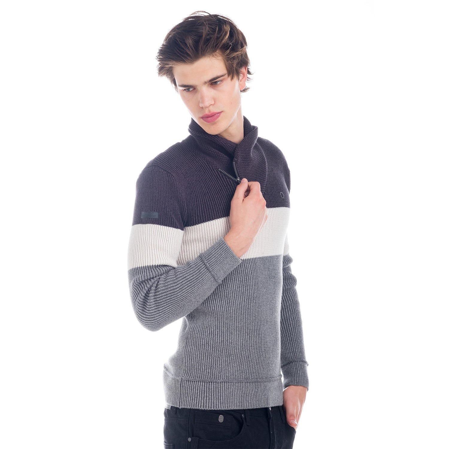 Jersey de Punto Hombre Cuello Smoking con Cremallera – Koroshi 1821TR07