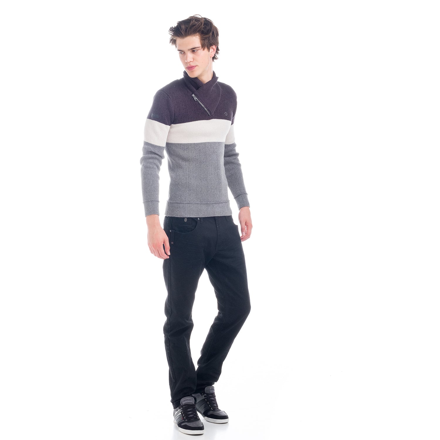 Jersey de Punto Hombre Cuello Smoking con Cremallera – Koroshi 1821TR07
