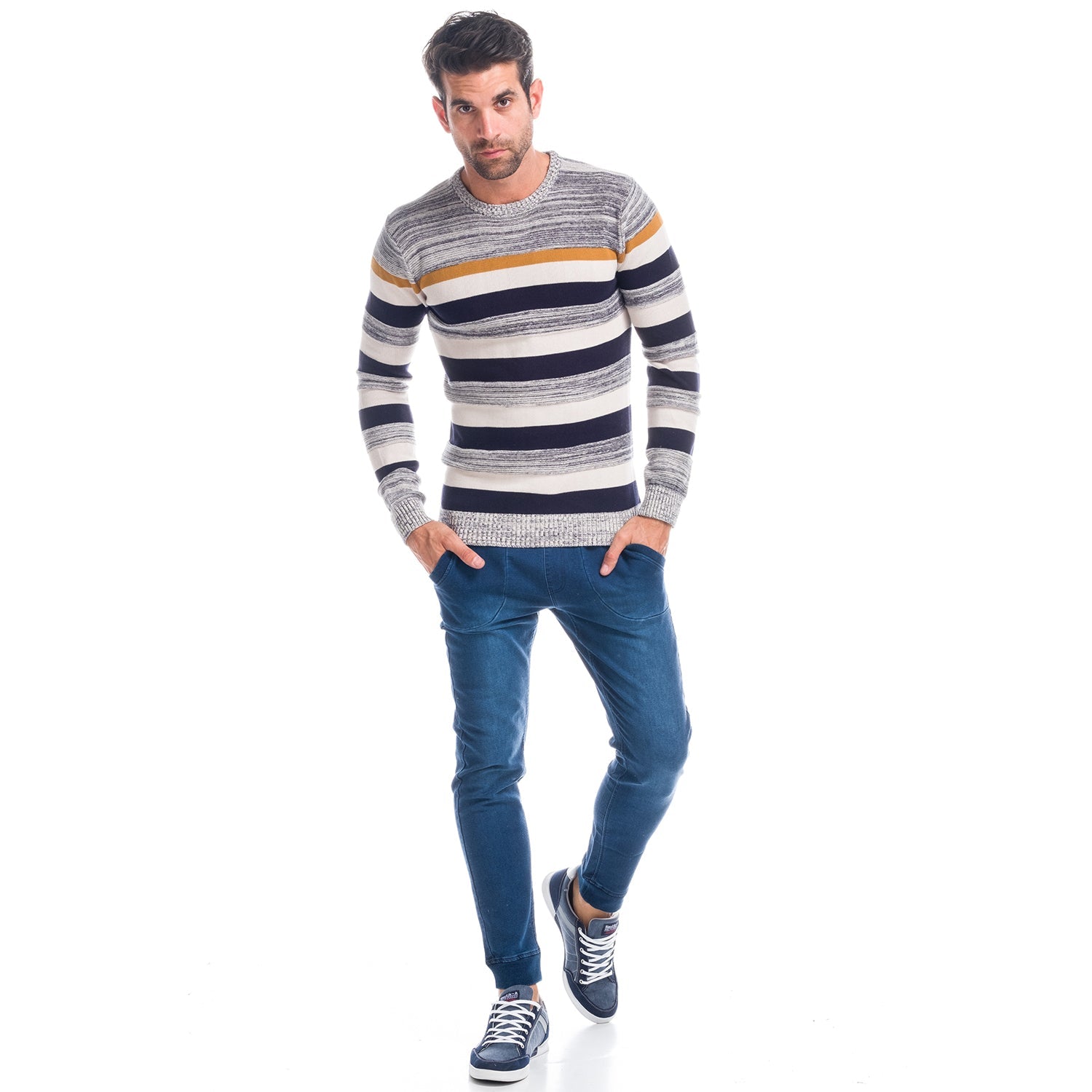 Jersey de Punto Hombre Rayas Cuello Redondo – Koroshi 1821TR15