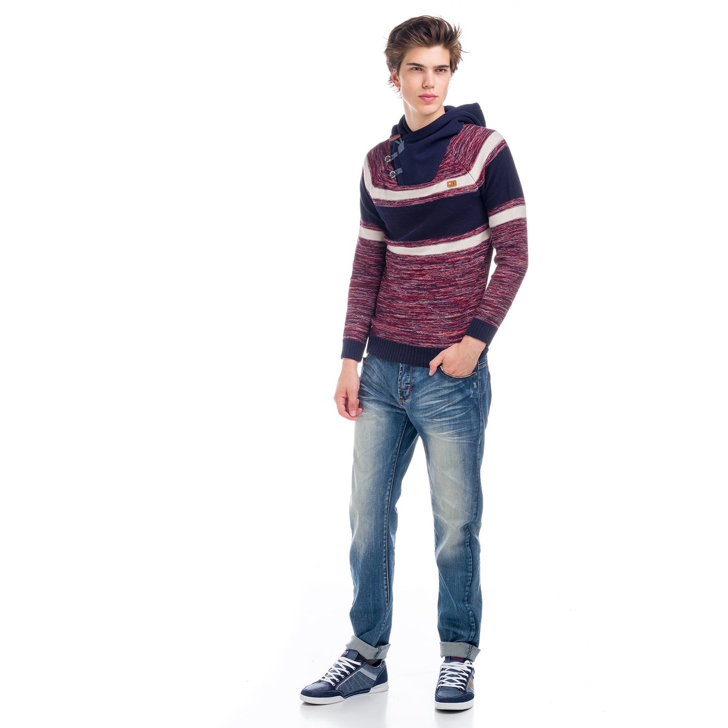 Jersey de Punto Hombre Rayas Cuello Smoking – Koroshi 1821TR17