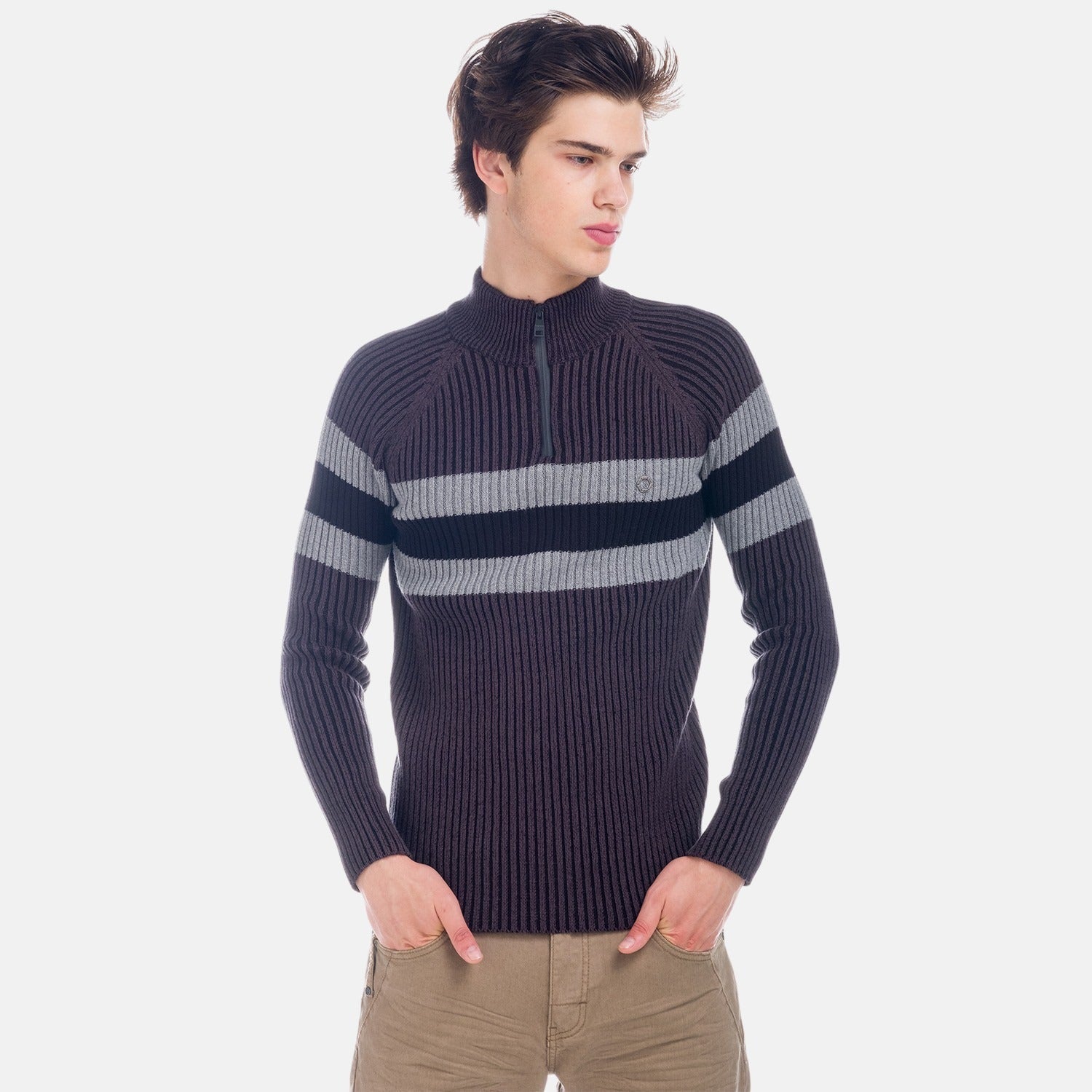 Jersey de Punto Canalé Hombre Cuello Alto con Cremallera – Koroshi 1821TR20