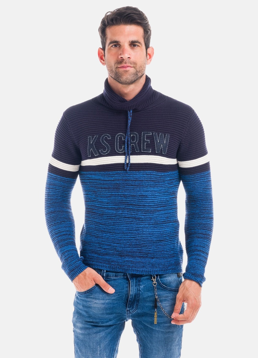 Jersey de Punto Hombre Cuello Chimenea a Rayas – Koroshi 1821TR24