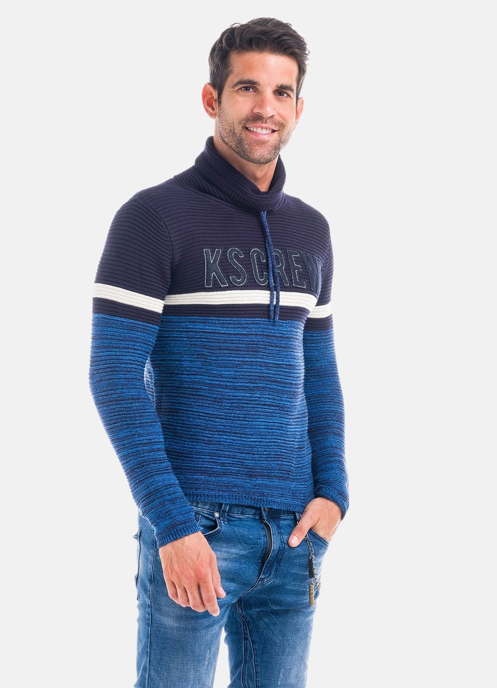 Jersey de Punto Hombre Cuello Chimenea a Rayas – Koroshi 1821TR24
