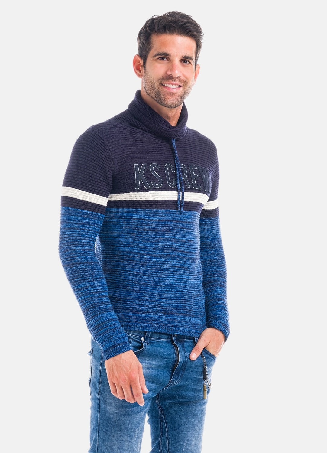 Jersey de Punto Hombre Cuello Chimenea a Rayas – Koroshi 1821TR24