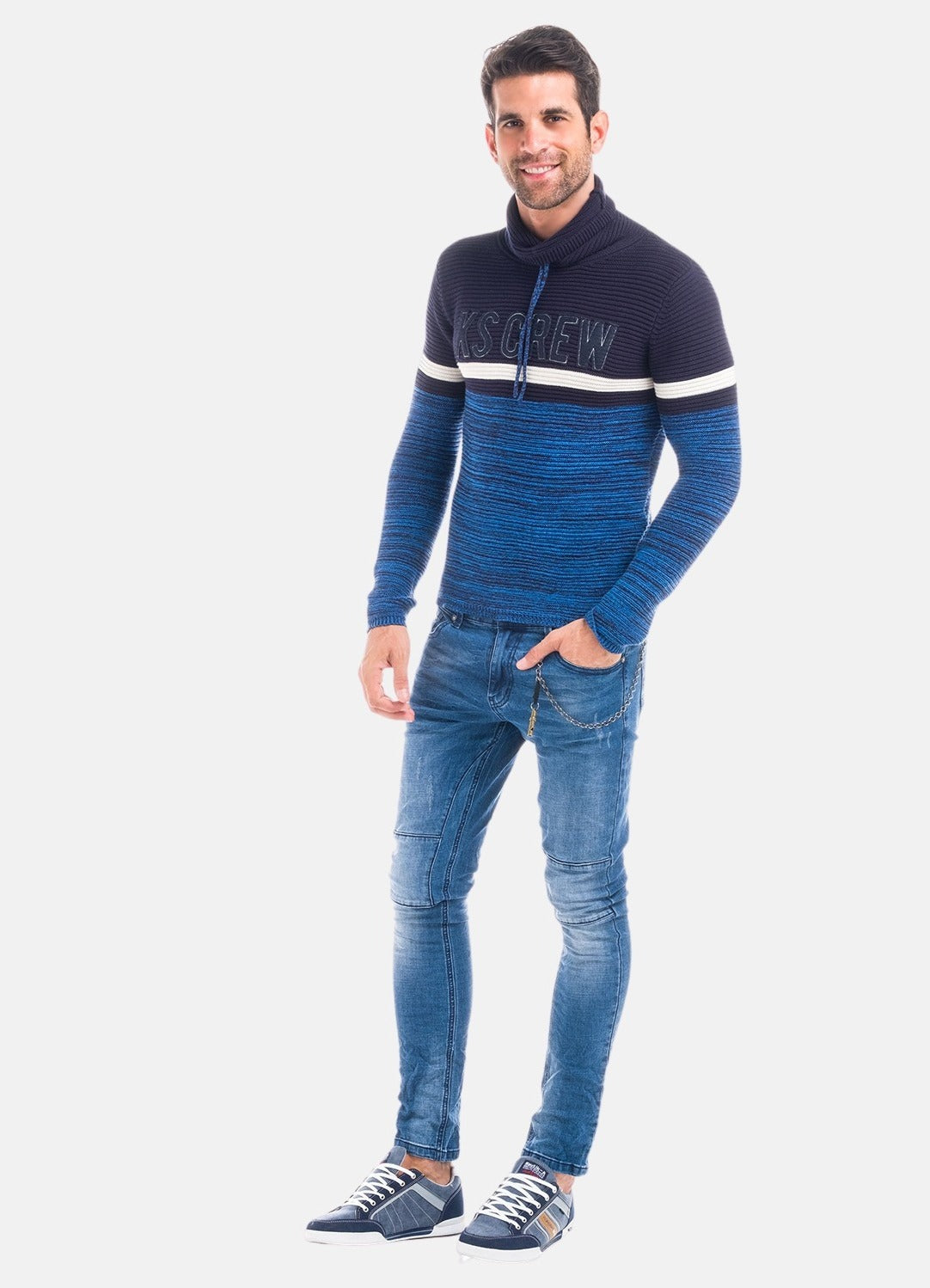 Jersey de Punto Hombre Cuello Chimenea a Rayas – Koroshi 1821TR24