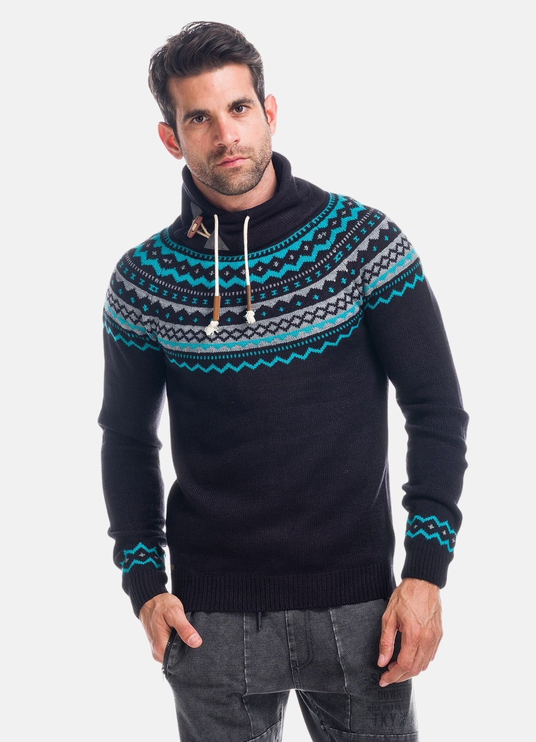 Jersey de Punto Invernal Hombre Jacquard Cuello Chimenea – Koroshi 1821TR28
