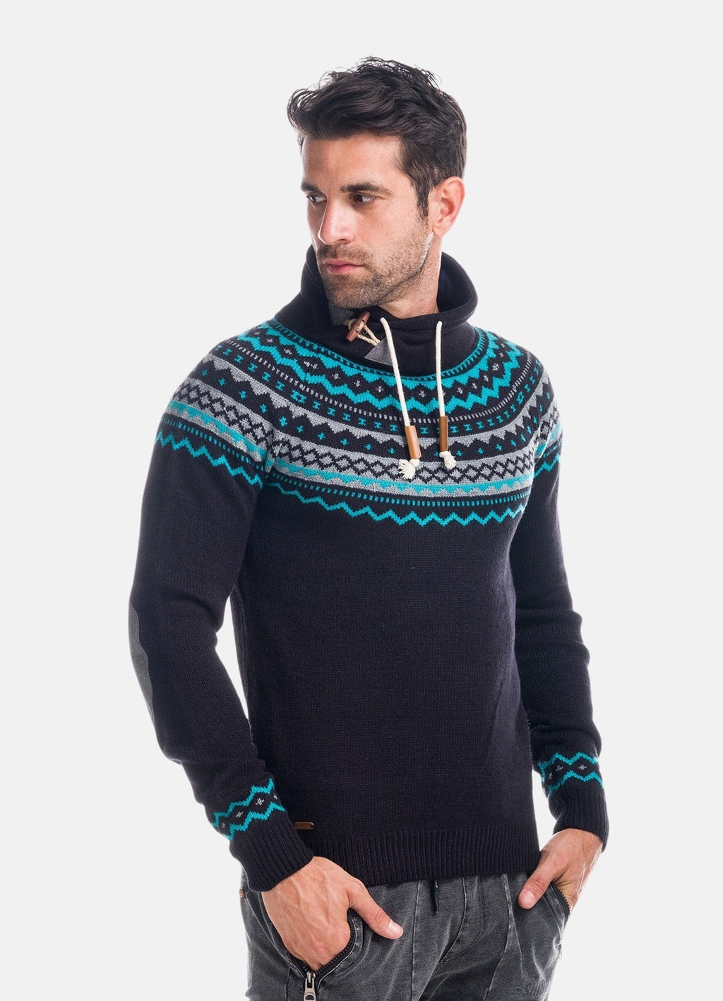 Jersey de Punto Invernal Hombre Jacquard Cuello Chimenea – Koroshi 1821TR28