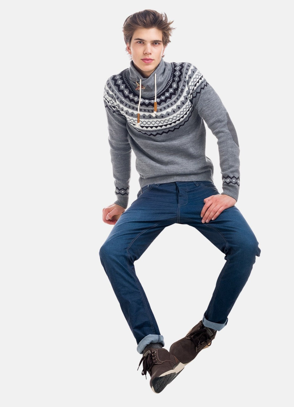 Jersey de Punto Invernal Hombre Jacquard Cuello Chimenea – Koroshi 1821TR28