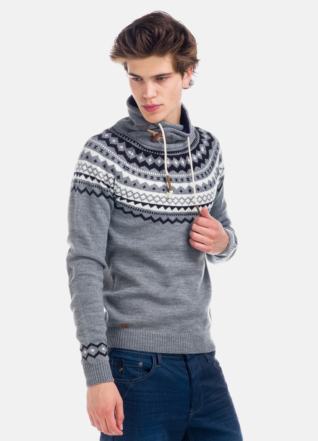 Jersey de Punto Invernal Hombre Jacquard Cuello Chimenea – Koroshi 1821TR28