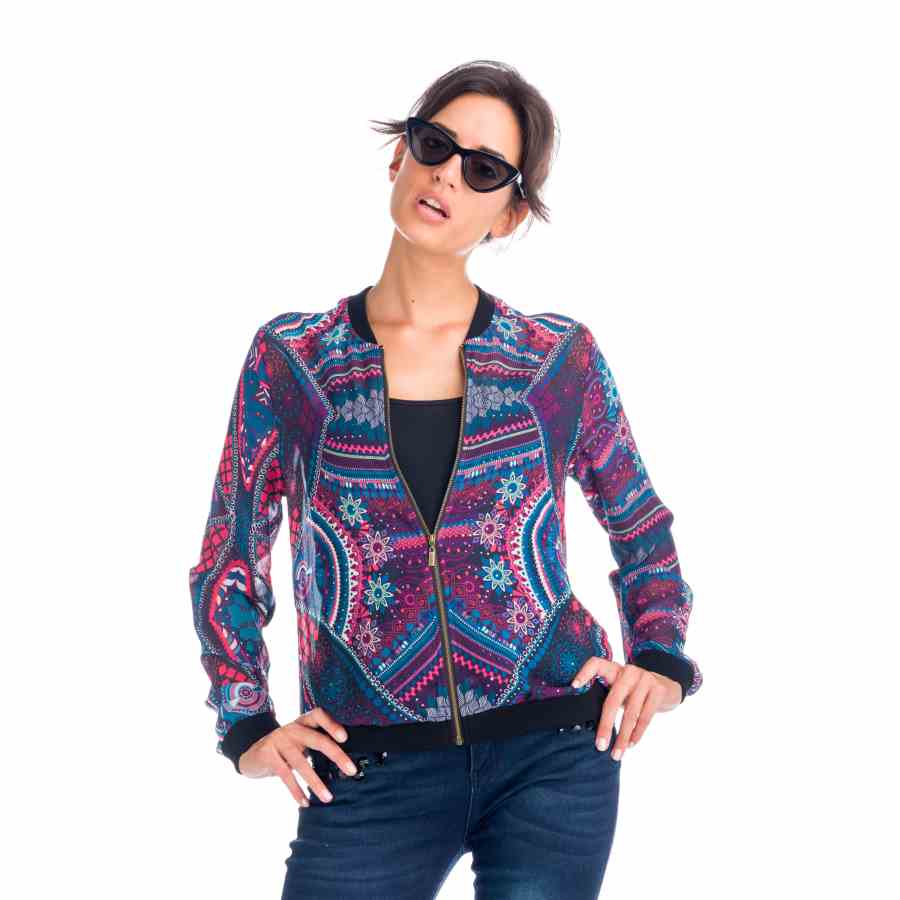 Blusa Fluida Estampada con Cremallera Mujer – Koroshi 1822BL02