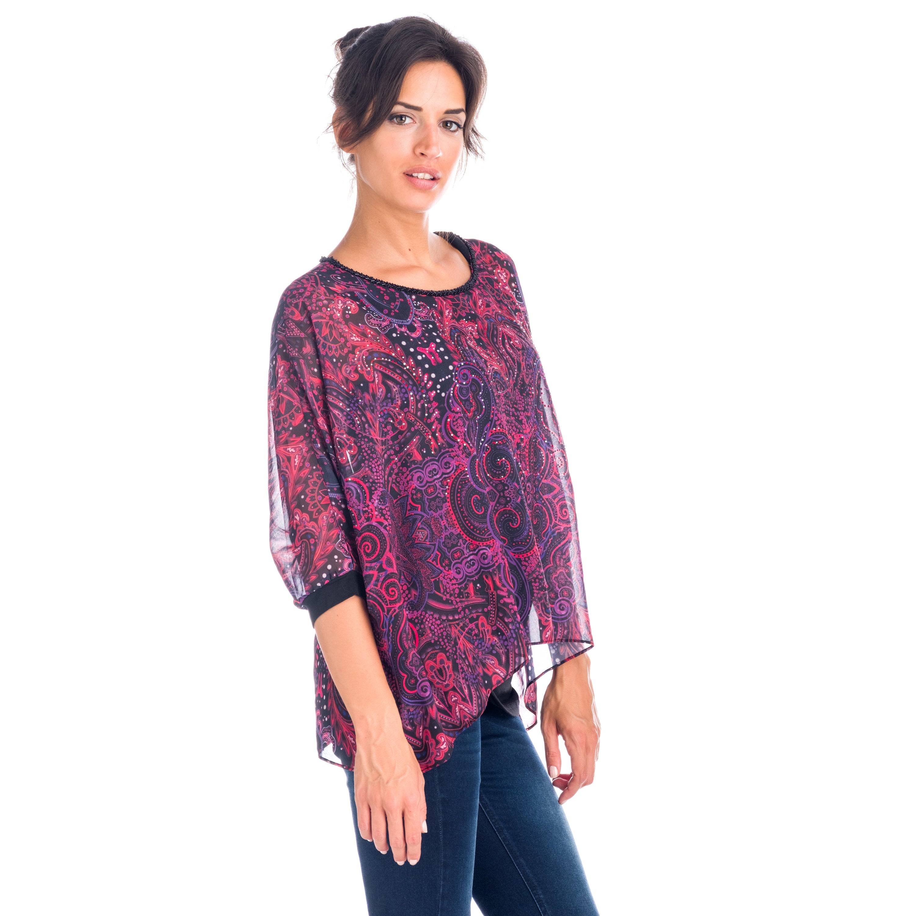 Blusa Doble Capa de Gasa Estampada Mujer – Koroshi Negro
