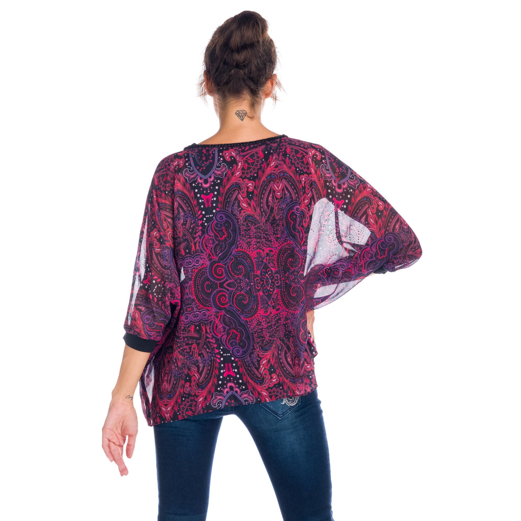Blusa Doble Capa de Gasa Estampada Mujer – Koroshi Negro