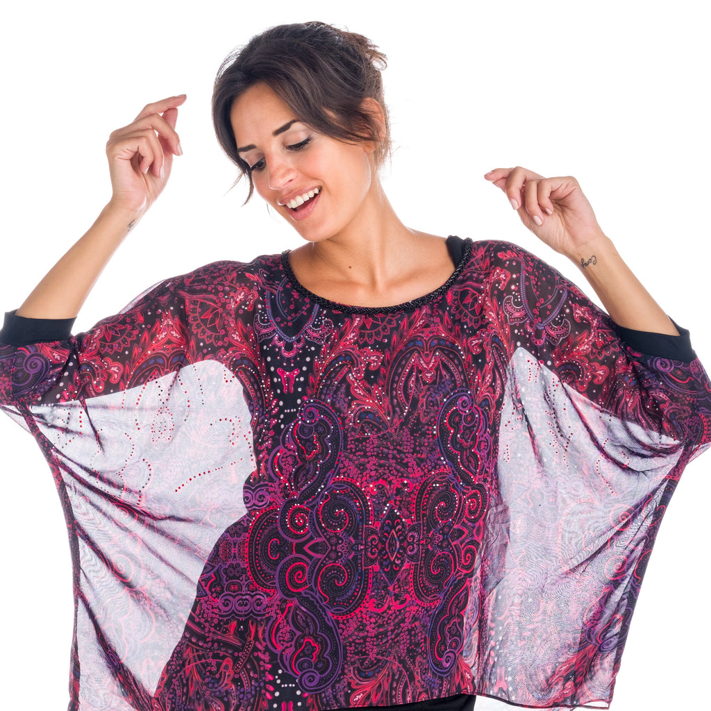 Blusa Doble Capa de Gasa Estampada Mujer – Koroshi Negro