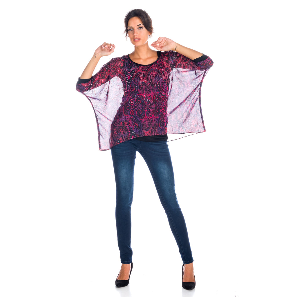 Blusa Doble Capa de Gasa Estampada Mujer – Koroshi Negro
