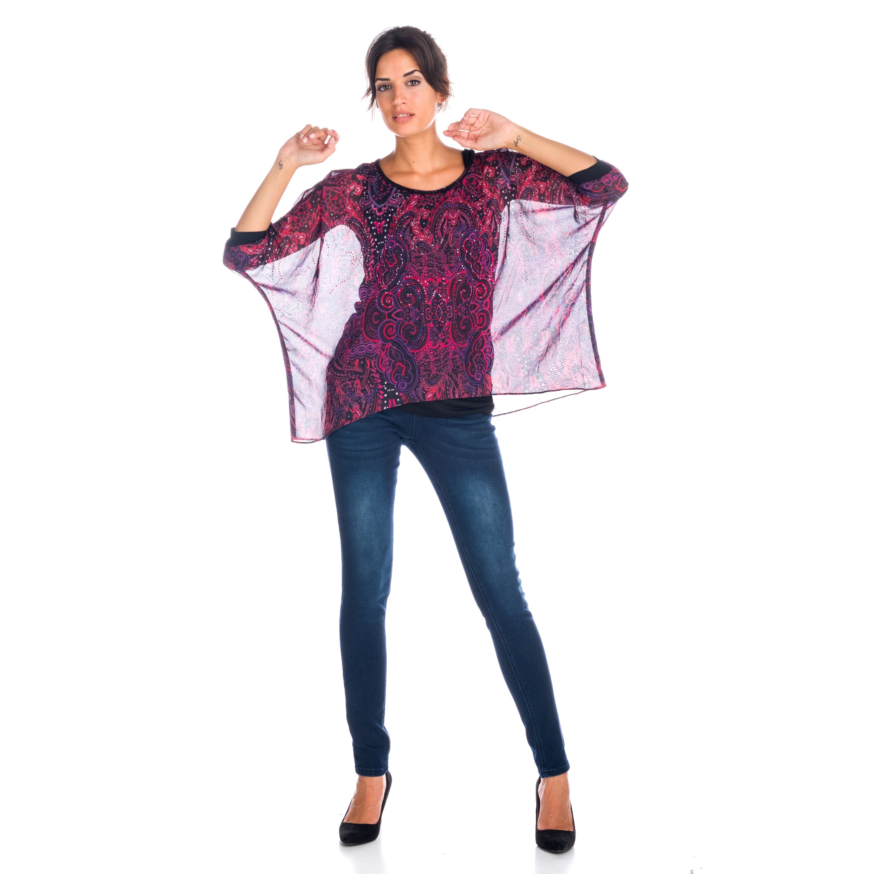Blusa Doble Capa de Gasa Estampada Mujer – Koroshi Negro
