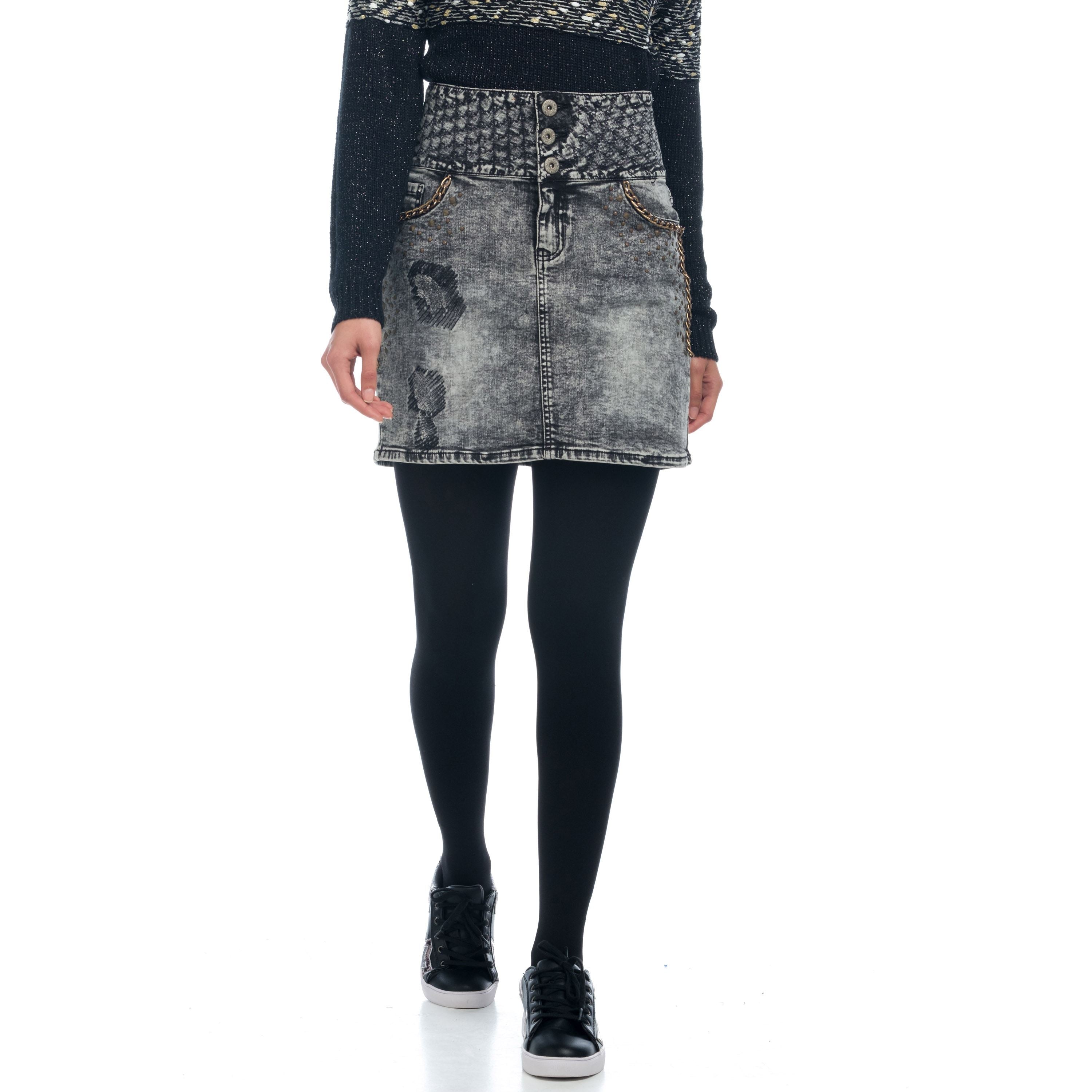 Falda Denim Tiro Alto con Cadenas Mujer – Koroshi Negro