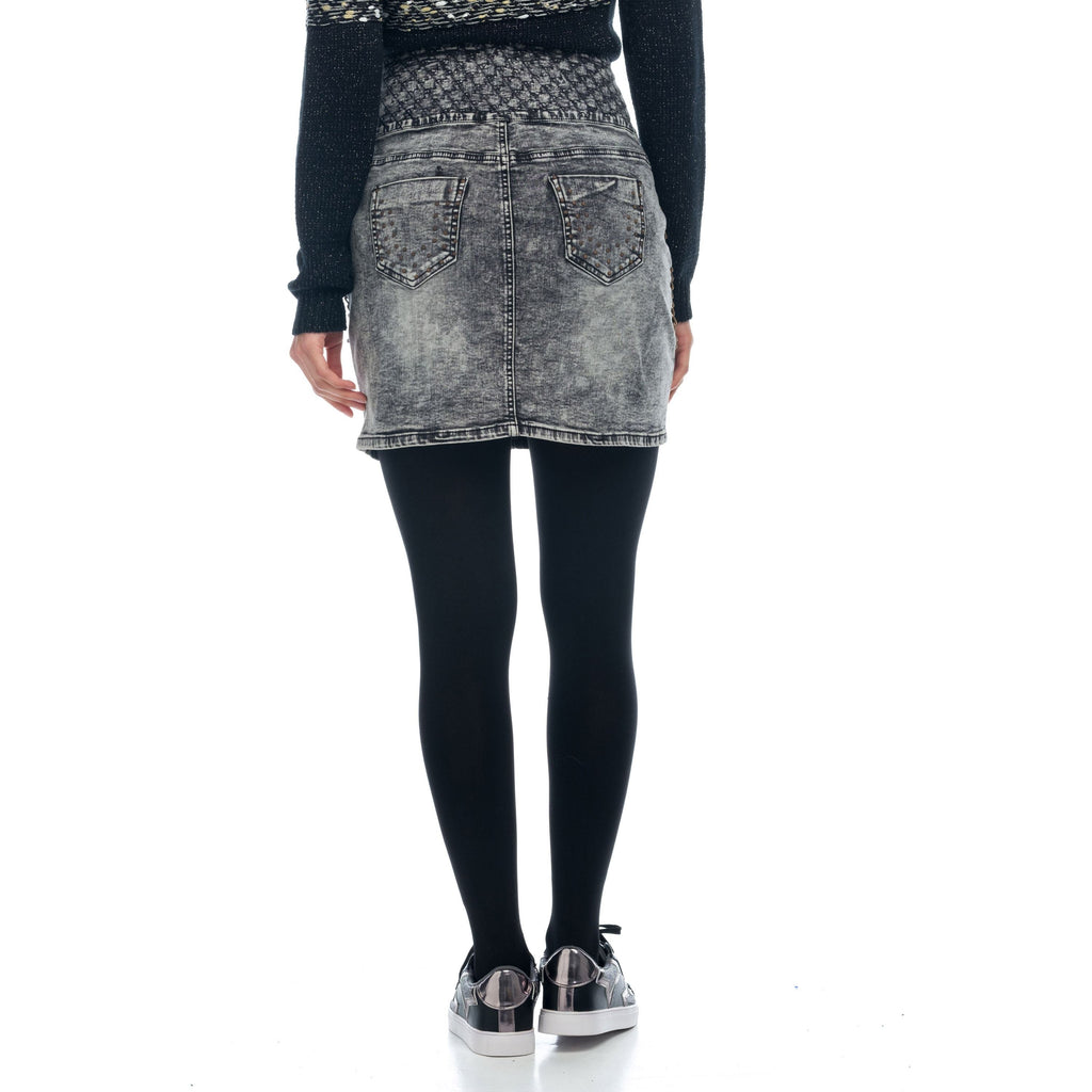 Falda Denim Tiro Alto con Cadenas Mujer – Koroshi Negro