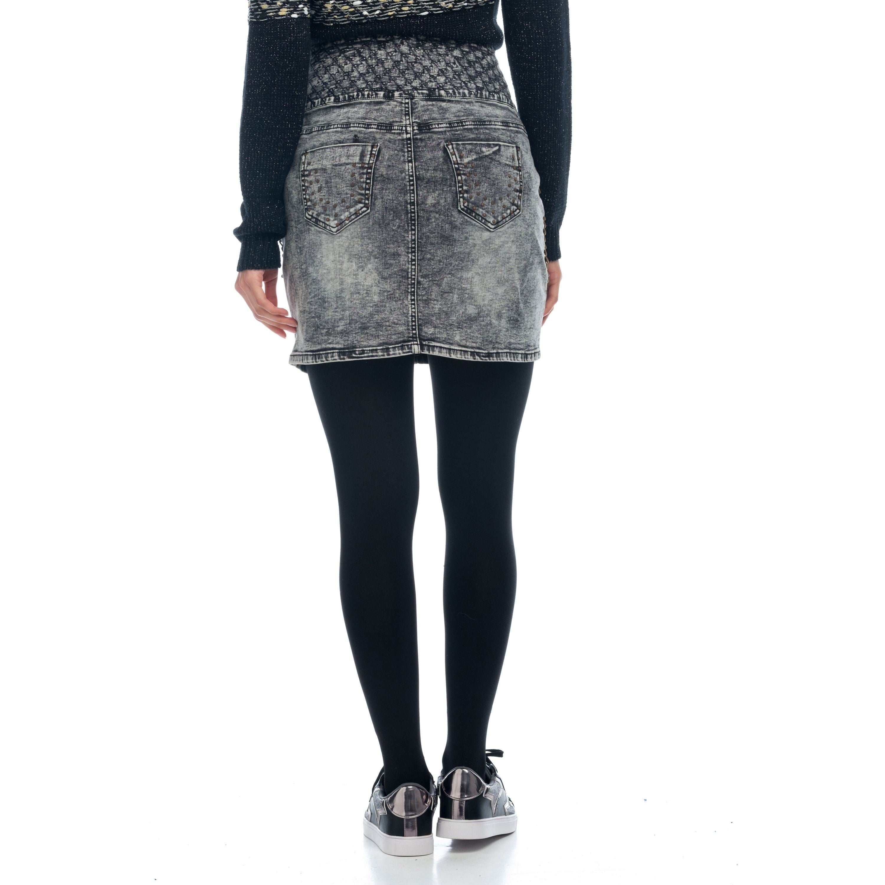 Falda Denim Tiro Alto con Cadenas Mujer – Koroshi Negro