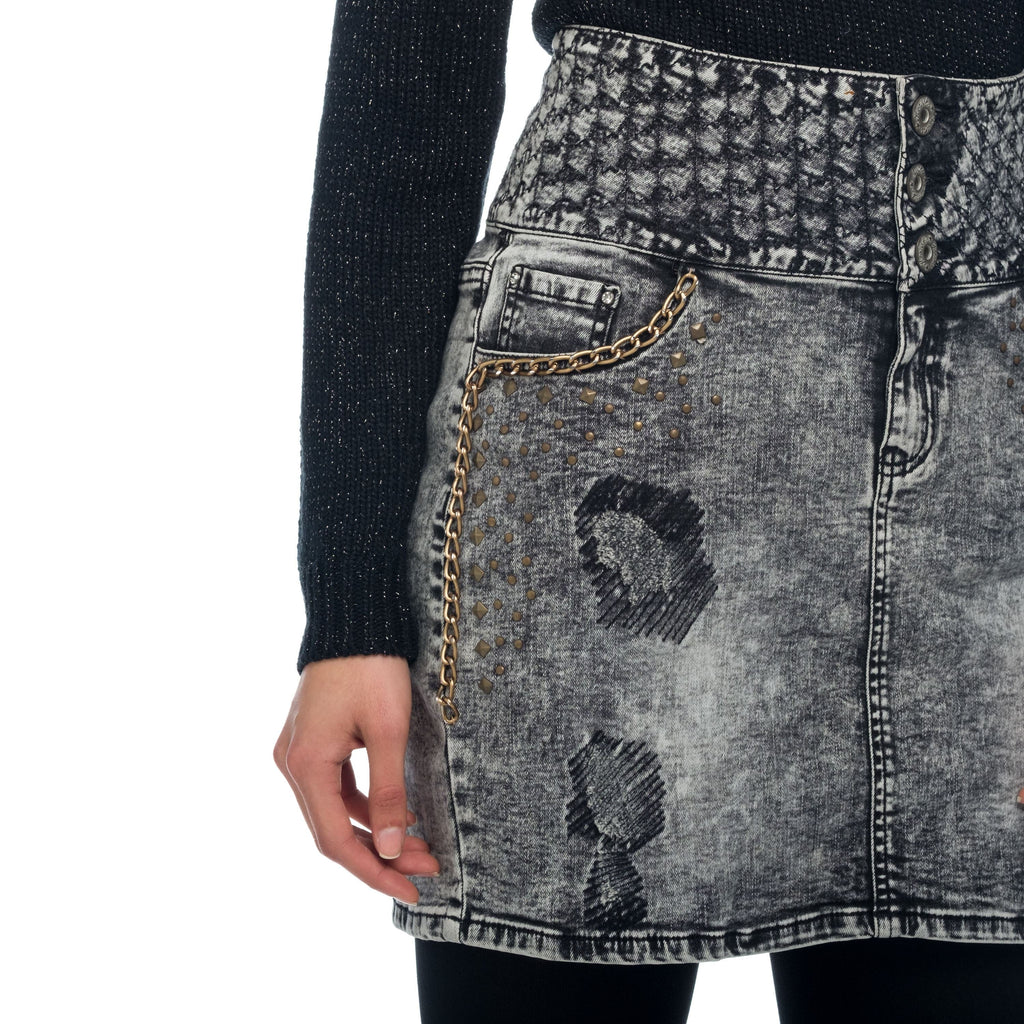 Falda Denim Tiro Alto con Cadenas Mujer – Koroshi Negro