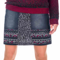 Falda Denim Corta Bordada Combinada Mujer – Koroshi Negro