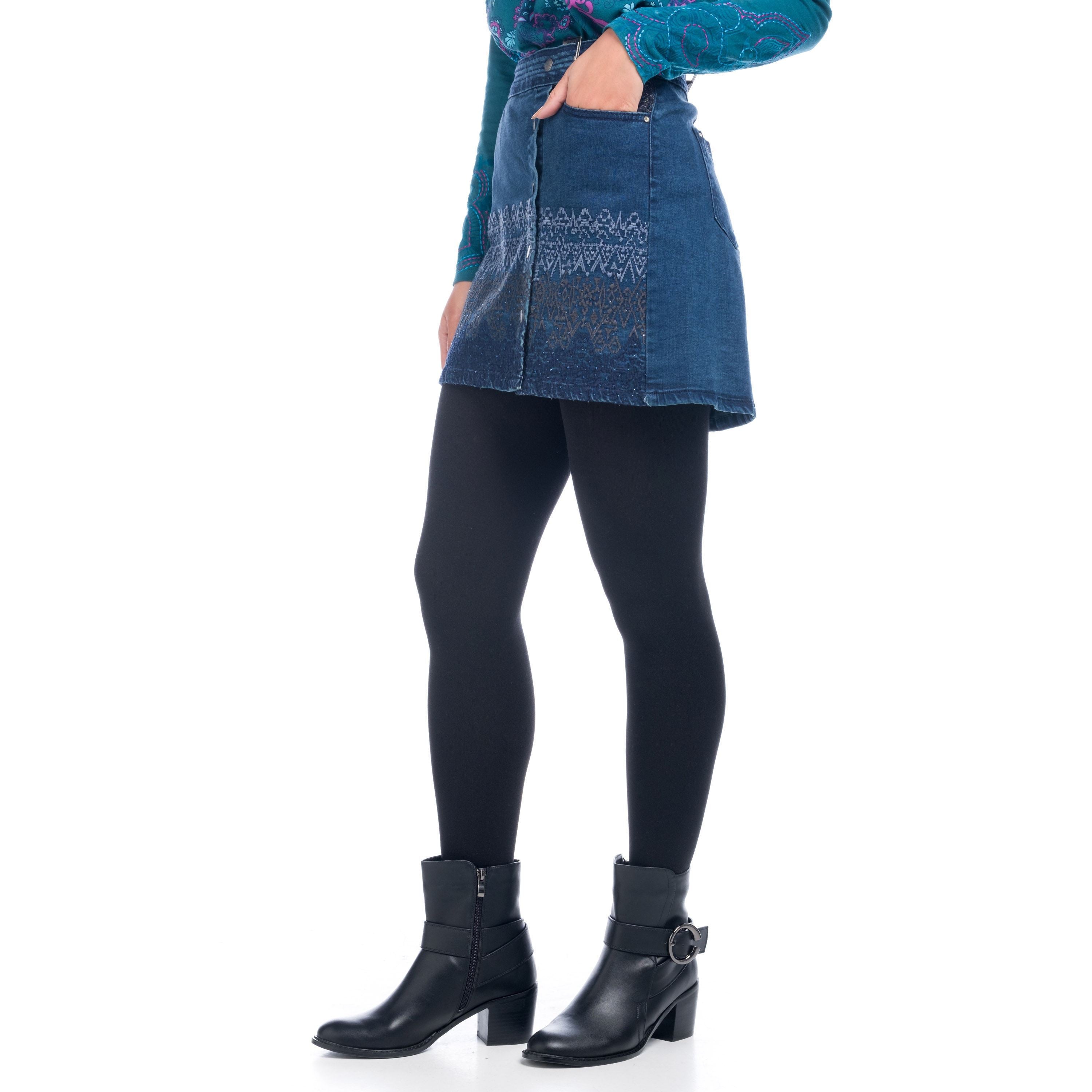 Falda Denim Corta con Botones Bordada Mujer – Koroshi Azul