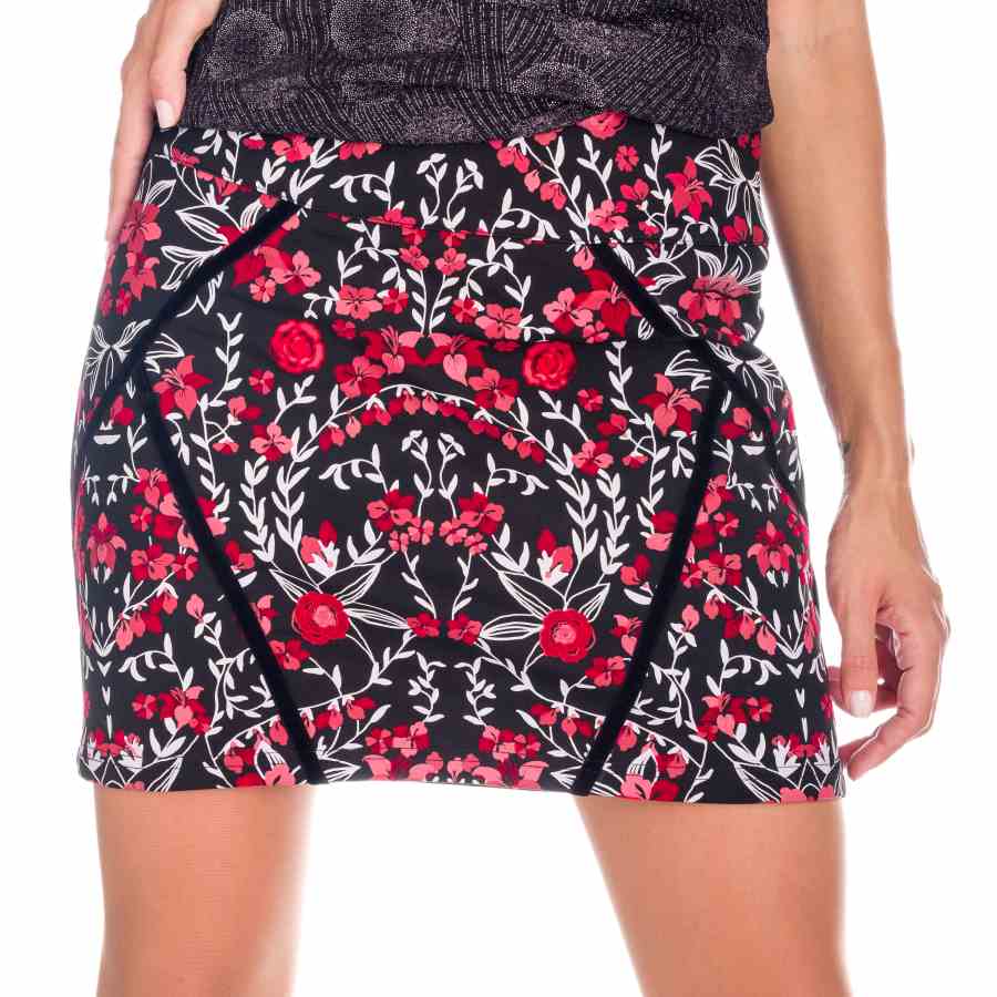 Falda Mini Estampado Floral Mujer – Koroshi Negro