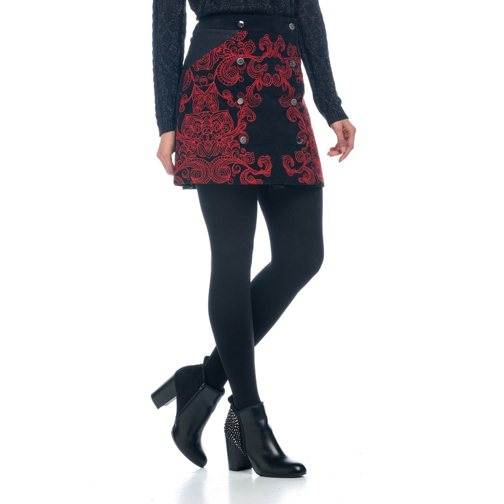 Falda Mini Cruzada Estampado Barroco Mujer – Koroshi Negro