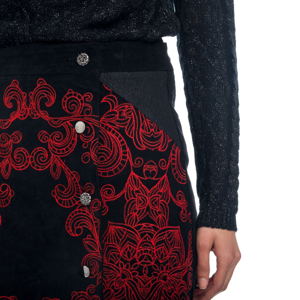 Falda Mini Cruzada Estampado Barroco Mujer – Koroshi Negro