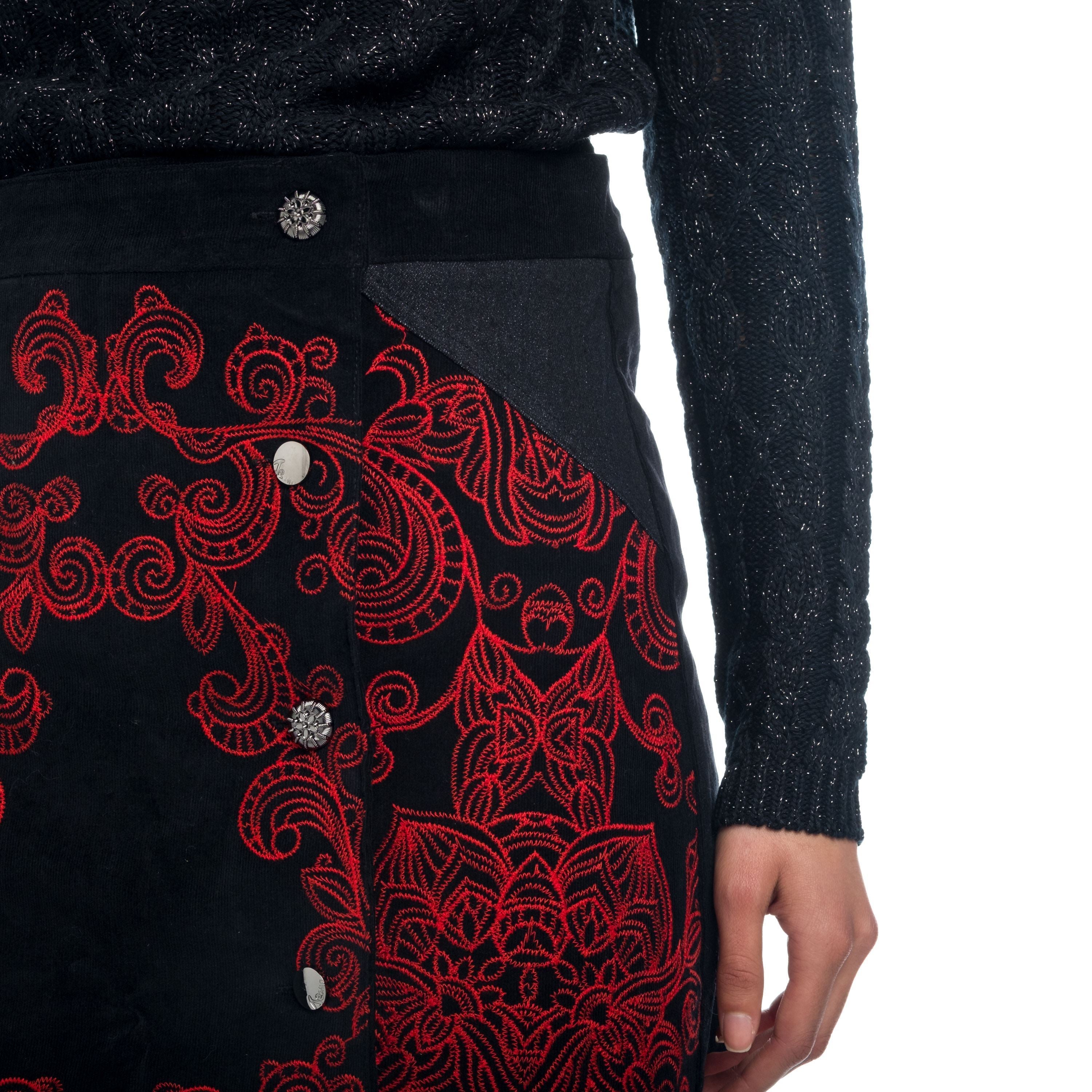 Falda Mini Cruzada Estampado Barroco Mujer – Koroshi Negro