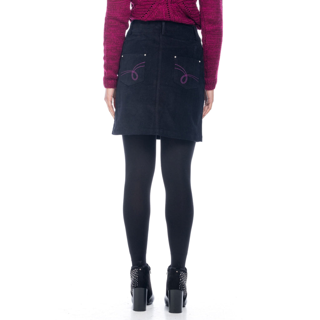 Falda Mini Evasé Bordado Floral Mujer – Koroshi Negro