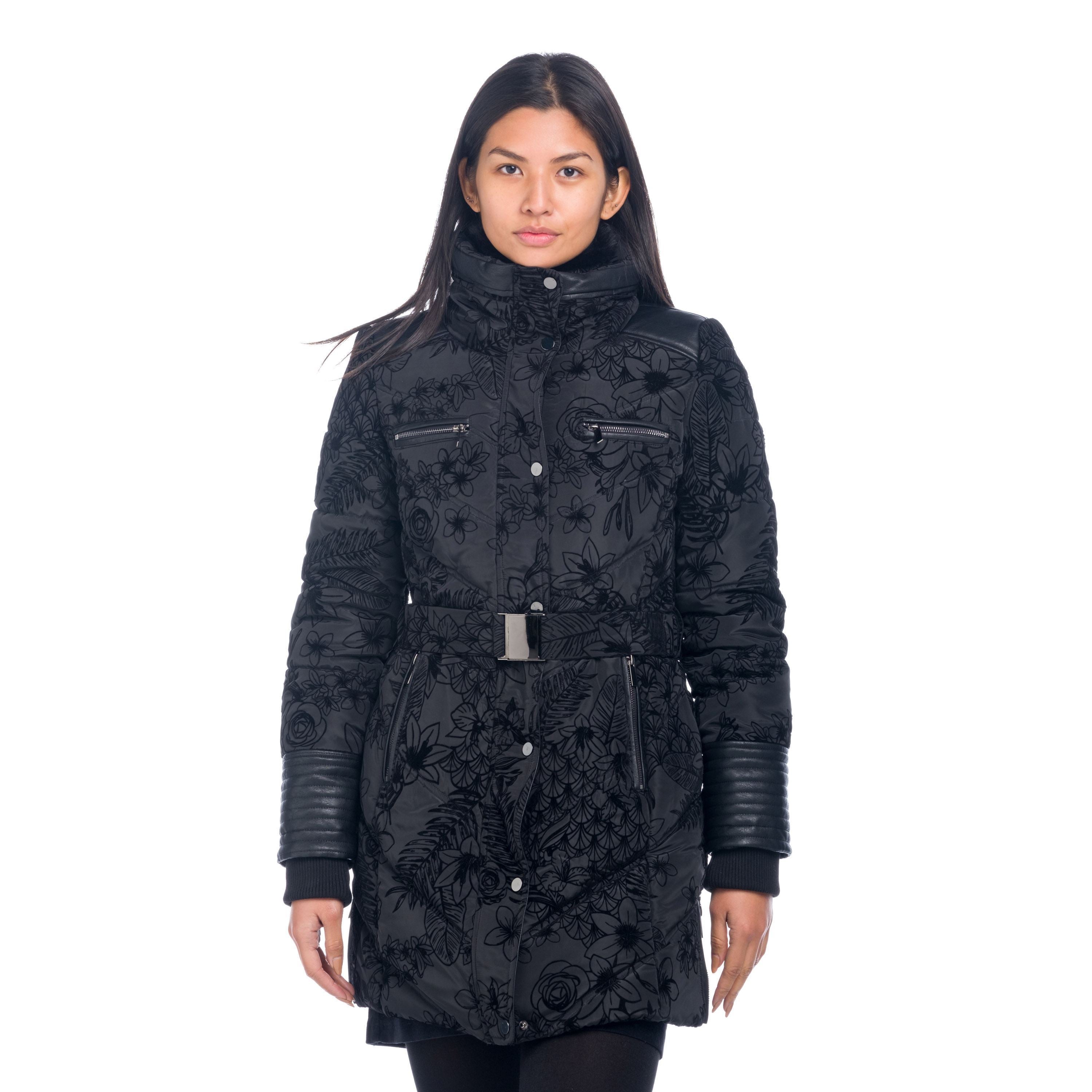Parka Larga Acolchada Mujer Flocado Floral con Cinturón – Koroshi 1822JA24