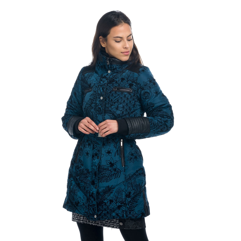 Parka Larga Acolchada Mujer Flocado Floral con Cinturón – Koroshi 1822JA24