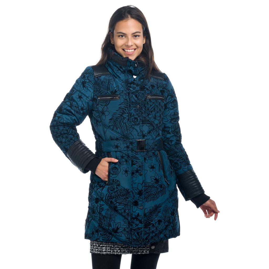 Parka Larga Acolchada Mujer Flocado Floral con Cinturón – Koroshi 1822JA24