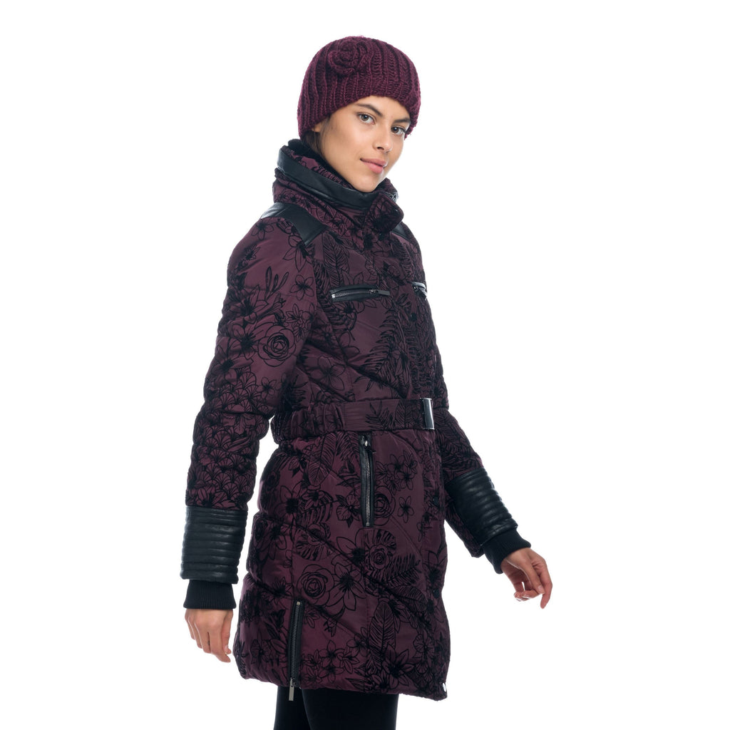 Parka Larga Acolchada Mujer Flocado Floral con Cinturón – Koroshi 1822JA24