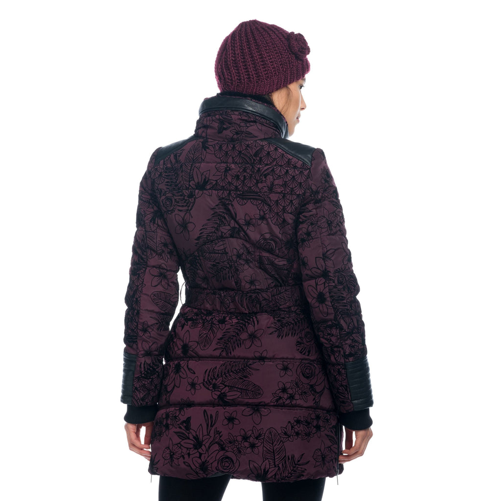 Parka Larga Acolchada Mujer Flocado Floral con Cinturón – Koroshi 1822JA24