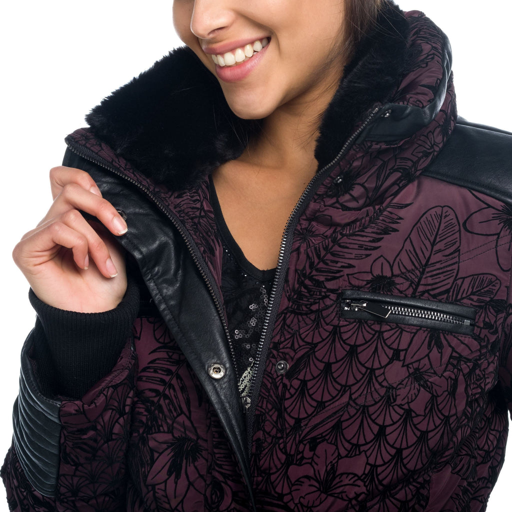 Parka Larga Acolchada Mujer Flocado Floral con Cinturón – Koroshi 1822JA24