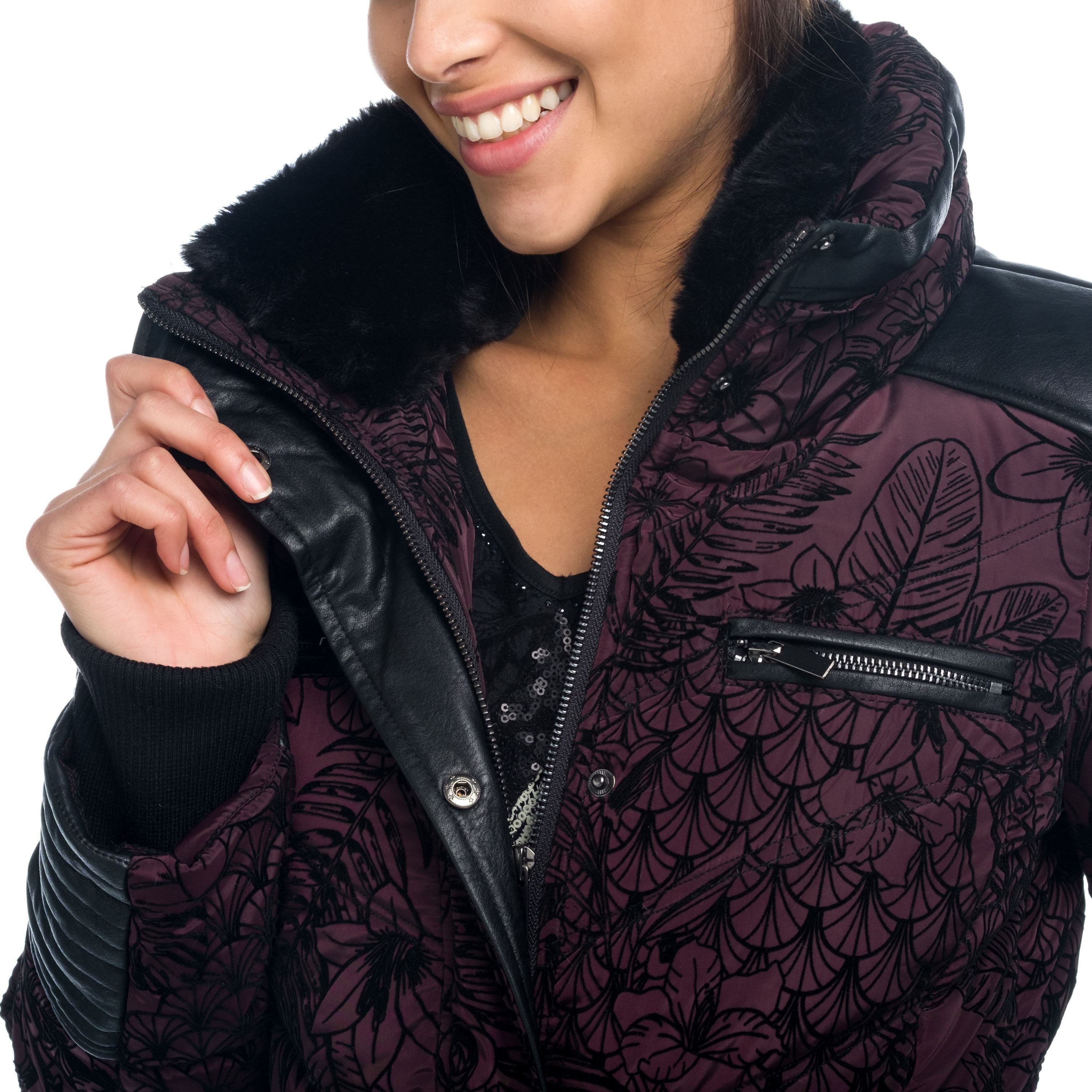 Parka Larga Acolchada Mujer Flocado Floral con Cinturón – Koroshi 1822JA24