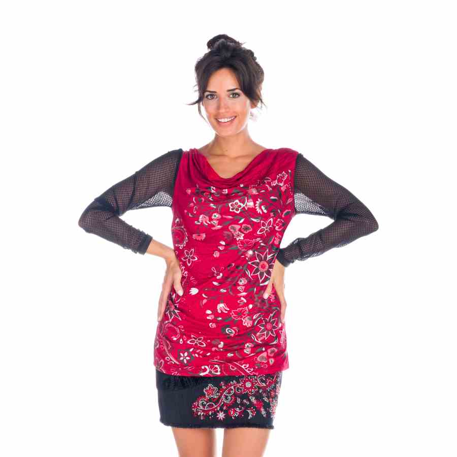 Camiseta Manga Larga Mujer Estampado Floral Mangas de Rejilla – Koroshi 1822ML06