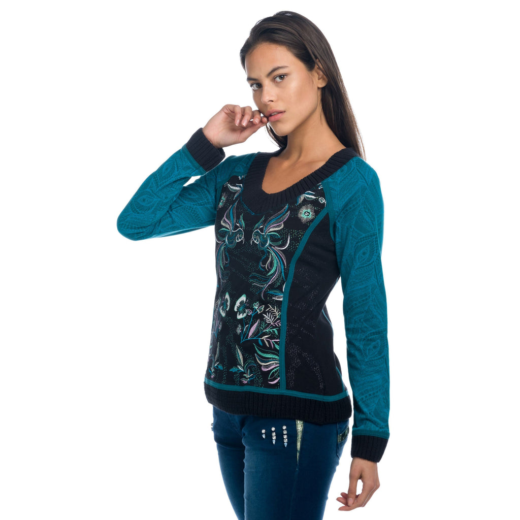 Camiseta Mujer Manga Larga Escote Pico Estampada – Koroshi 1822ML24