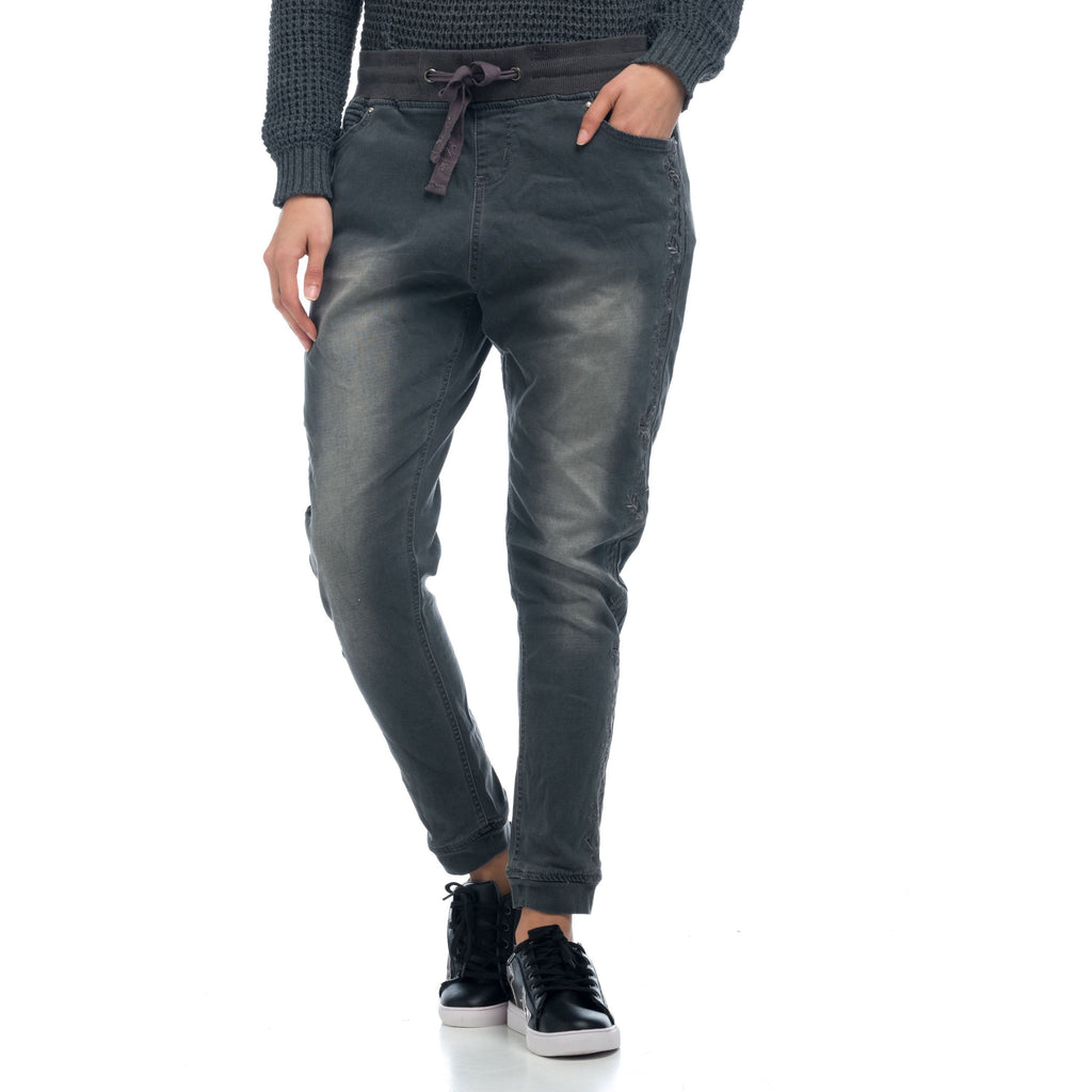 Pantalón Jogger Denim Mujer Banda Bordada – Koroshi Gris