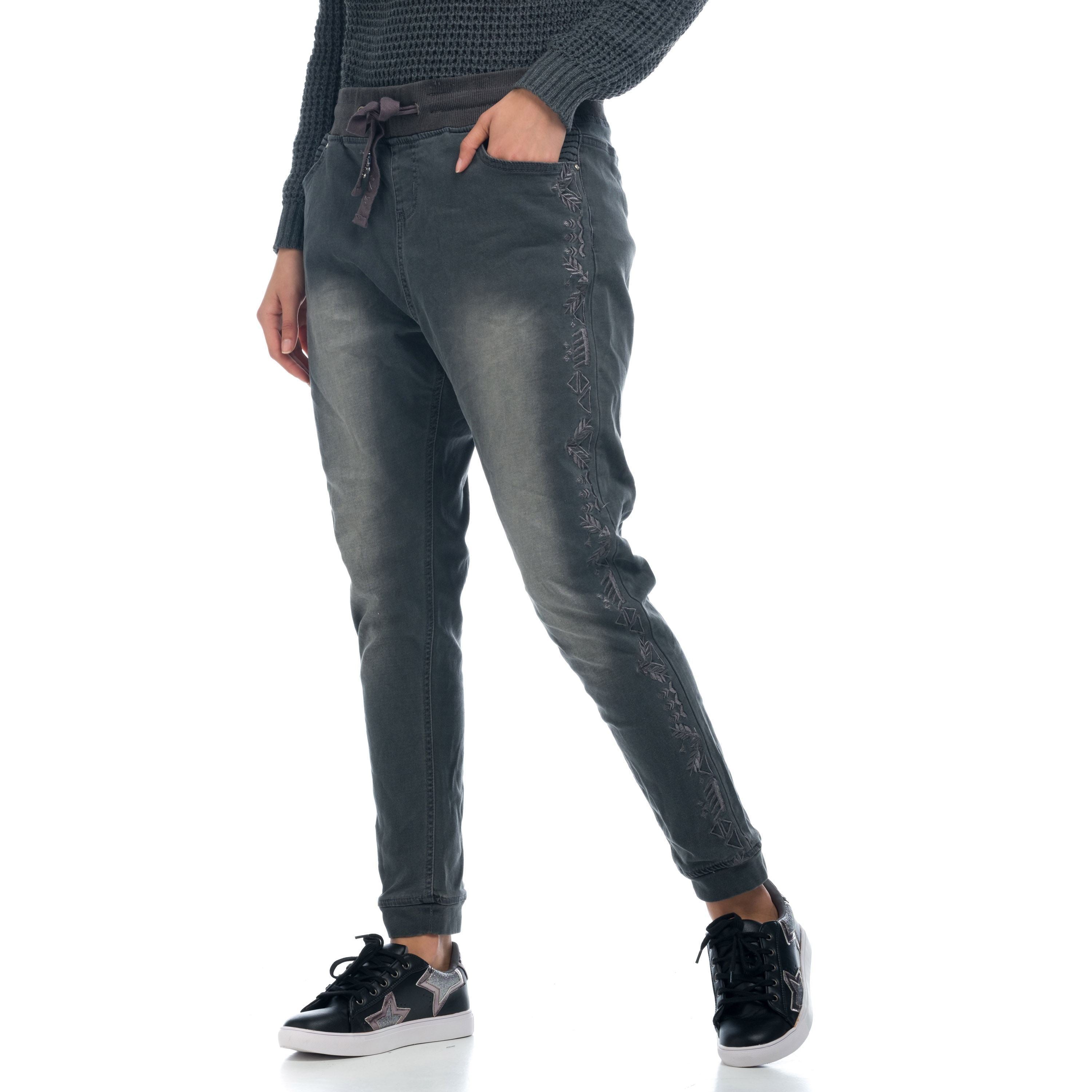 Pantalón Jogger Denim Mujer Banda Bordada – Koroshi Gris