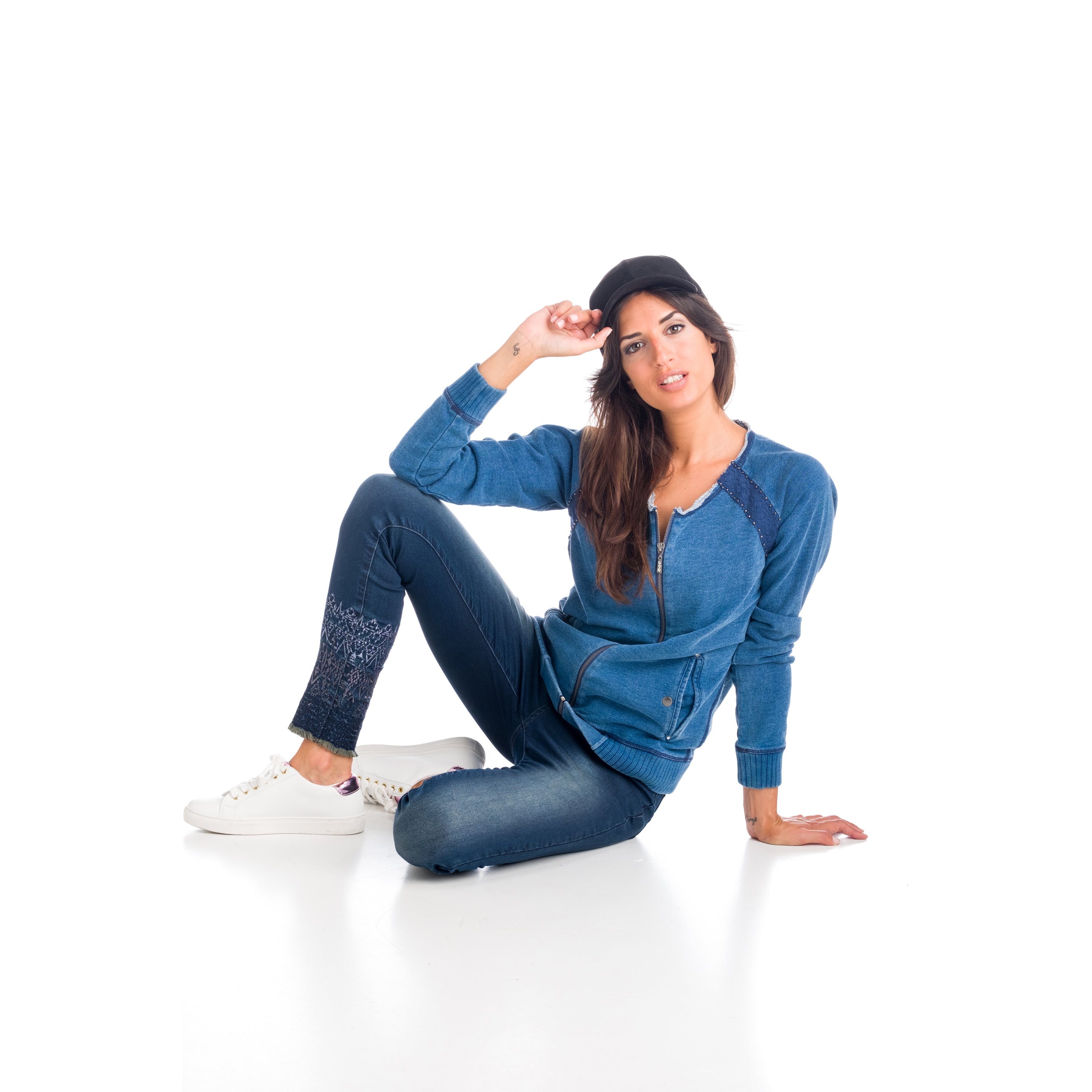 Chaqueta Sudadera Denim Mujer con Cremallera – Koroshi Azul Medio