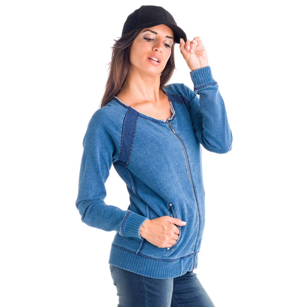 Chaqueta Sudadera Denim Mujer con Cremallera – Koroshi Azul Medio