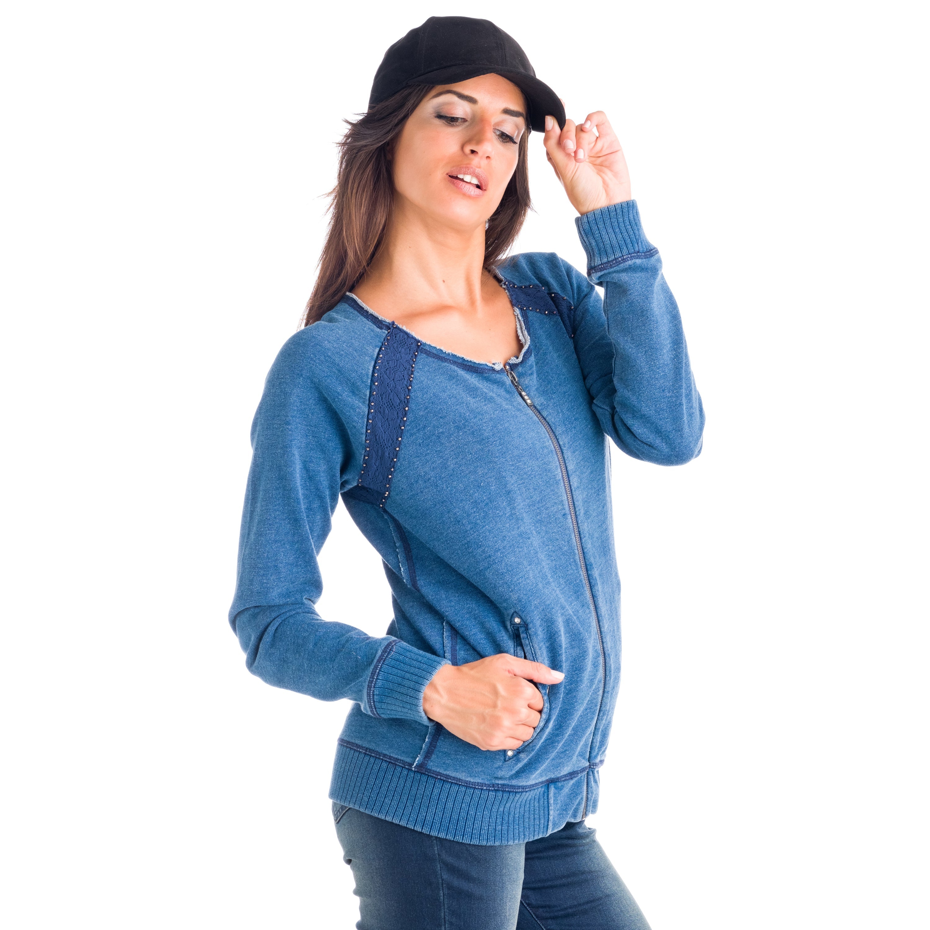 Chaqueta Sudadera Denim Mujer con Cremallera – Koroshi Azul Medio