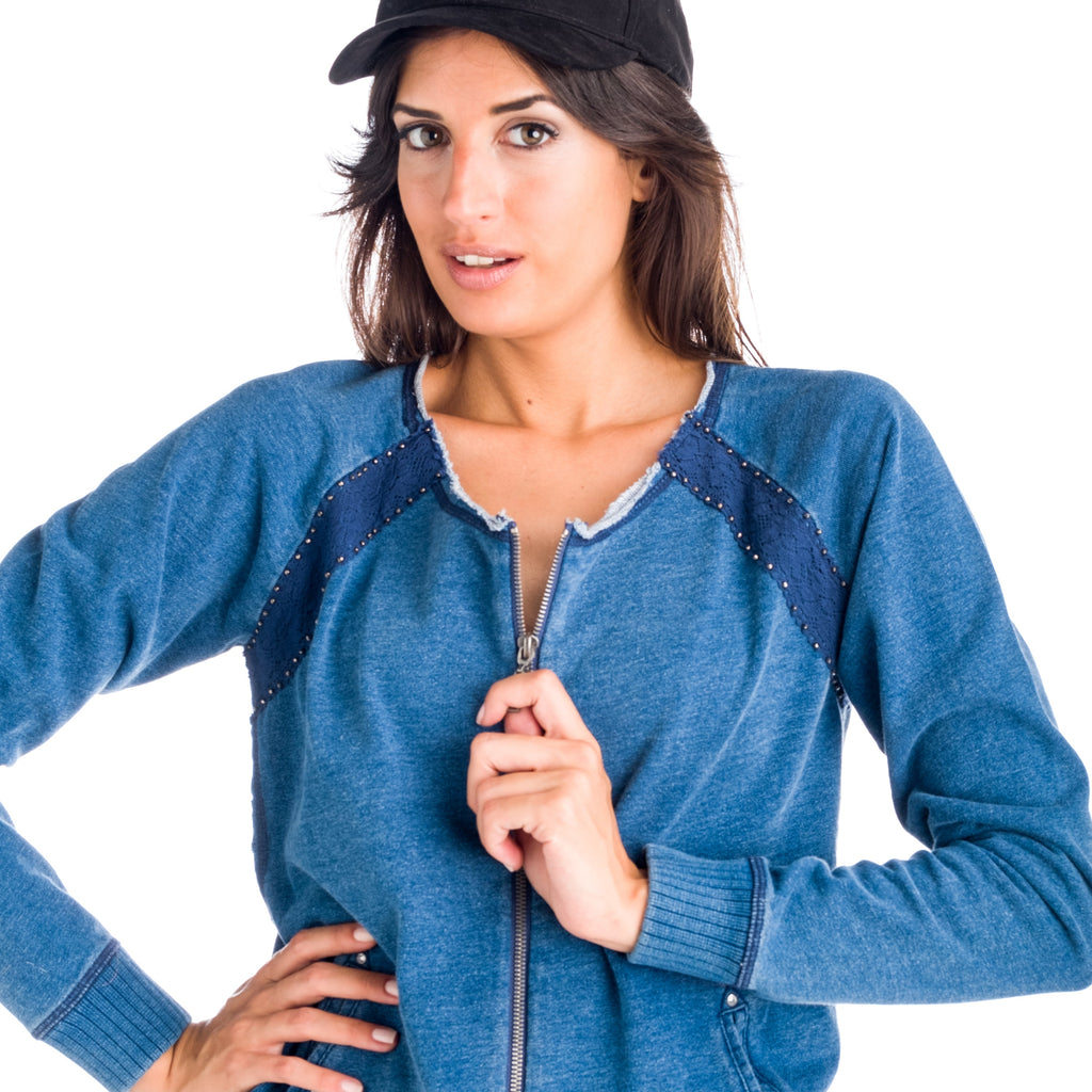 Chaqueta Sudadera Denim Mujer con Cremallera – Koroshi Azul Medio