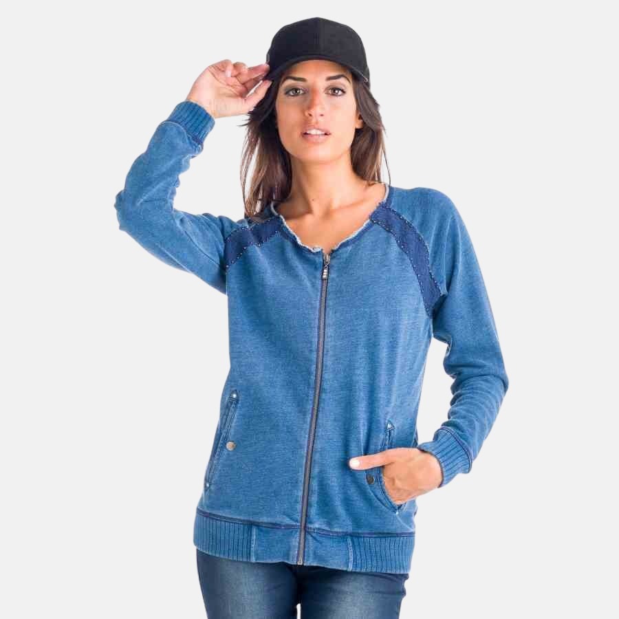 Chaqueta Sudadera Denim Mujer con Cremallera – Koroshi Azul Medio
